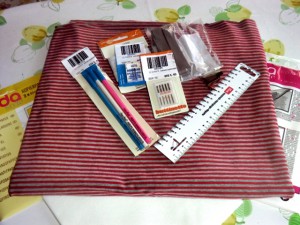 sewing tools and fabric